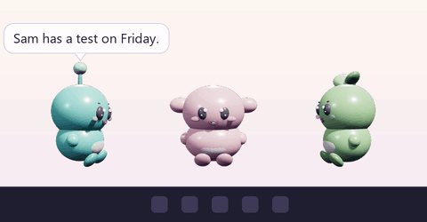 Three pets sitting in a row, talking about what you told them